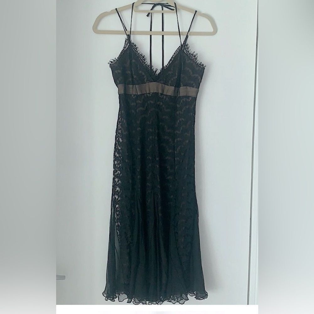NEW BCBGMAXAZRIA EYELASH LACE STRAPPY SILK DRESS